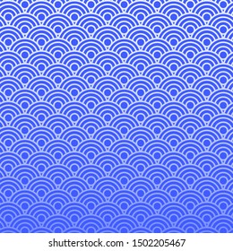 Vector geometric seamless pattern. Abstract circle geometric graphic design. Blue and white background.