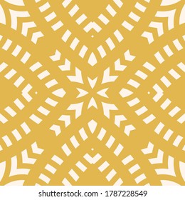 Vector geometric seamless pattern. Abstract ethnic texture with ornamental grid, mesh, lattice. Tribal ethnic motif. Yellow mustard color. Folk style geometrical ornament background. Repeatable design