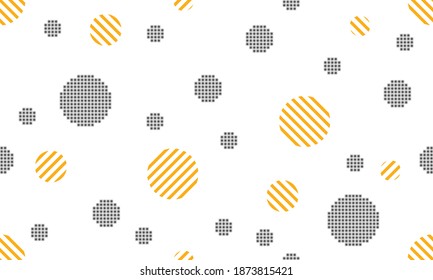 Vector geometric seamless pattern. Abstract yellow and black dots pattern with lines diagonally on white background. Vector illustration. 