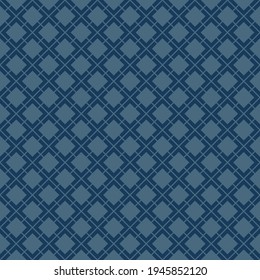 Vector geometric seamless pattern. Abstract vintage texture with small diamond shapes, rhombuses, squares, grid, lattice, grill, net. Stylish minimal background. Dark blue color. Repeat geo design
