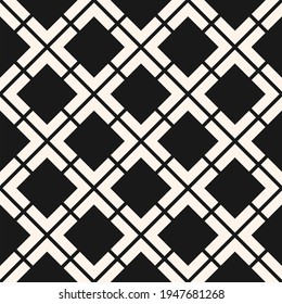 Vector geometric seamless pattern. Abstract black and white texture with diamond shapes, rhombuses, squares, grid, lattice, grill, net. Stylish modern monochrome background. Simple repeat design