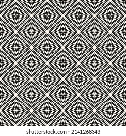 Vector geometric seamless pattern. Abstract black and white mosaic ornament. Simple checkered texture. Monochrome op art pattern. Optical illusion background. Modern repeat design for decor, wallpaper