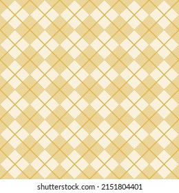 Vector geometric seamless pattern. Abstract yellow color texture with squares, rhombuses, lines, grid, lattice, grill, net. Stylish checkered background. Retro vintage style repeat decorative design