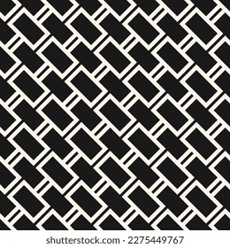 Image vectorielle motif géométrique harmonieux. Arrière-plan abstrait monochrome avec lignes en diagonale, rectangles, grille, texture murale en brique. Motif graphique noir et blanc. Conception simple et répétée pour la décoration, impression