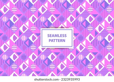Vector geometric seamless pattern. Abstract graphic background with squares, lines, grid. Simple geo texture. Light pink and purple color. Ethnic style ornament. Repeat vintage design for decor, print