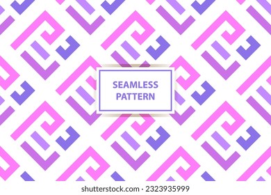 Vector geometric seamless pattern. Abstract graphic background with squares, lines, grid. Simple geo texture. Light pink and purple color. Ethnic style ornament. Repeat vintage design for decor, print