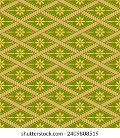 Vector geometric seamless pattern. Abstract graphic background with squares, lines, grid. Simple geo texture. green and yellow color. Ethnic style ornament. Repeat vintage design for decor, print