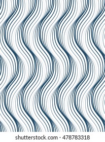 Vector geometric seamless pattern, abstract endless composition created with wavy lines. Black and white background with intertwine thin lines.