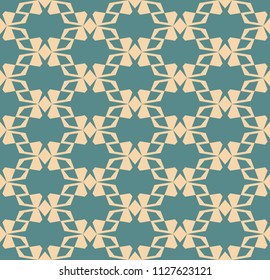 Vector geometric seamless pattern with angular shapes, grid, lattice. Elegant retro style ornamental texture. Abstract repeatable background in turquoise and beige colors. Repeat design for decoration