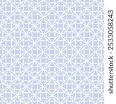Vector geometric seamless pattern. Antique ornament texture with curved lines, crosses, circles, flower silhouettes, lattice. Subtle light blue abstract repeated background with medieval motifs
