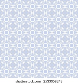 Vector geometric seamless pattern. Antique ornament texture with curved lines, crosses, circles, flower silhouettes, lattice. Subtle light blue abstract repeated background with medieval motifs