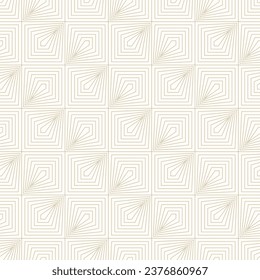 Vector geometric seamless pattern in art deco style. Elegant minimal gold and white background with thin lines, squares, diamonds, repeat tiles. Modern abstract luxury texture. Golden geo design