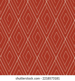 Vector geometric seamless pattern in beige and brick red colors with rhombus ornament. Classic design with thin lines is perfect for textile, interior decor, invitations, cards, etc