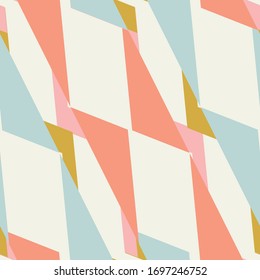 Vector geometric seamless pattern. Chevrons and triangles in pastel colors on light background. Abstract retro pattern.