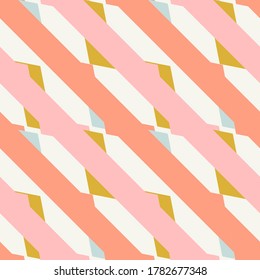 Vector geometric seamless pattern. Chevrons and triangles in pastel colors on light background. Abstract retro pattern.