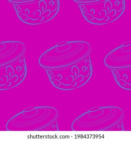 vector geometric seamless pattern with clay potter with lid and handleless pattern