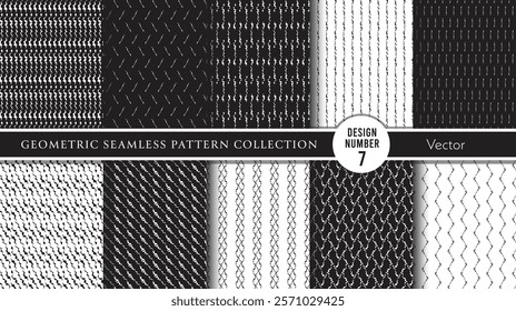 Vector Geometric Seamless Pattern Collection Set. Black and White Color Design