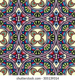 Vector geometric seamless pattern, colorful abstract background with hand drawn repeating texture. Tribal ethnic arabic indian ornament