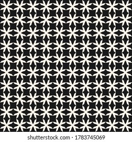 Vector geometric seamless pattern with crosses, squares, small grid, lattice, net, ornamental mesh. Monochrome geometrical ornament. Simple black and white background texture. Repeat tileable design