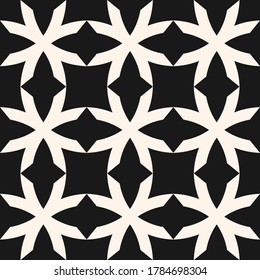 Vector geometric seamless pattern with crosses, squares, grid, lattice, net, ornamental mesh. Monochrome ornament. Simple black and white background texture. Repeat design for tileable print