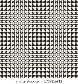 Vector geometric seamless pattern with crosses, small grid, lattice, net, ornamental mesh. Monochrome geometrical ornament. Simple black and white background texture. Repeat design for wallpapers