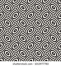 Vector geometric seamless pattern with curved shapes grid. Abstract monochrome rounded lattice texture. Modern repeating textile background design
