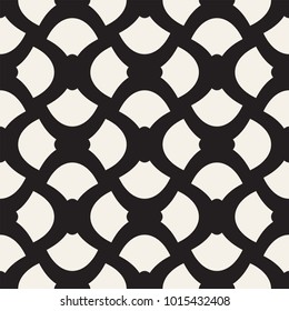 Vector geometric seamless pattern with curved shapes grid. Abstract monochrome rounded lattice texture. Modern repeating textile background design