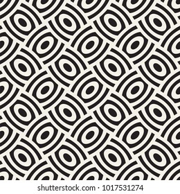 Vector geometric seamless pattern with curved shapes grid. Abstract monochrome rounded lattice texture. Modern repeating textile background design