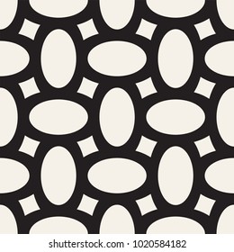 Vector geometric seamless pattern with curved shapes grid. Abstract monochrome rounded lattice texture. Modern repeating textile background design