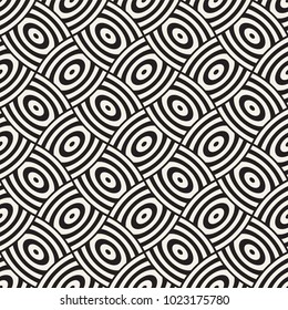 Vector geometric seamless pattern with curved shapes grid. Abstract monochrome rounded lattice texture. Modern repeating textile background design