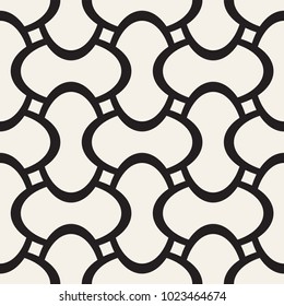 Vector geometric seamless pattern with curved shapes grid. Abstract monochrome rounded lattice texture. Modern repeating textile background design