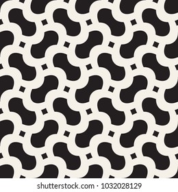 Vector geometric seamless pattern with curved shapes grid. Abstract monochrome rounded lattice texture. Modern textile background design