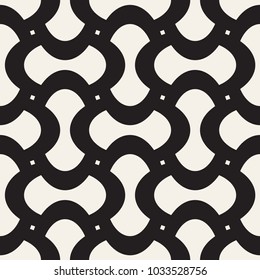 Vector geometric seamless pattern with curved shapes grid. Abstract monochrome rounded lattice texture. Modern textile background design
