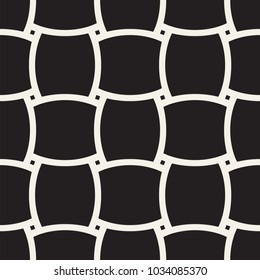 Vector geometric seamless pattern with curved shapes grid. Abstract monochrome rounded lattice texture. Modern textile background design