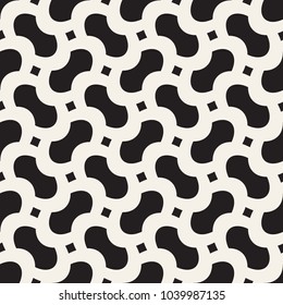 Vector geometric seamless pattern with curved shapes grid. Abstract monochrome rounded lattice texture. Modern repeating background design