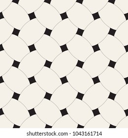 Vector geometric seamless pattern with curved shapes grid. Abstract monochrome rounded lattice texture. Modern repeating textile background design