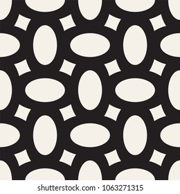 Vector geometric seamless pattern with curved shapes grid. Abstract monochrome rounded lattice texture. Modern repeating textile background design