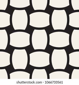 Vector geometric seamless pattern with curved shapes grid. Abstract monochrome rounded lattice texture. Modern repeating textile background design