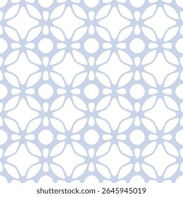 Vector geometric seamless pattern with curved lines, grid, net, lattice, floral silhouettes, repeat tiles. Subtle light blue and white background. Abstract ornament texture. Stylish decorative design