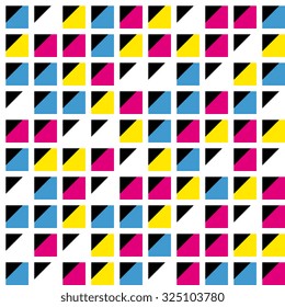 Vector geometric seamless pattern in cyan, magenta, yellow and black