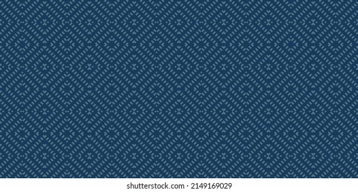 Vector geometric seamless pattern. Dark blue color abstract graphic background with squares, rhombuses, grid. Simple wicker texture. Ethnic tribal style ornament. Repeated retro vintage geo design