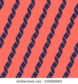 Vector geometric seamless pattern with diagonal ropes. Nautical maritime style texture. Trendy colors, dark blue and live coral. Simple abstract repeat background. Design for decor, wallpapers, cloth