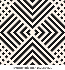 Vector geometric seamless pattern with diagonal lines, squares, rectangles, rhombuses, tiles, grid. Abstract black and white graphic texture. Simple minimal monochrome background. Modern design