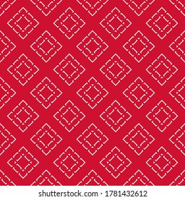 Vector geometric seamless pattern with diamonds, rhombuses, lines, grid, tiles. Abstract red and white texture. Luxury ornamental background in Asian style. Repeat design for decor, wallpaper, cloth