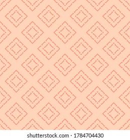 Vector geometric seamless pattern with diamonds, rhombuses, lines, grid, tiles. Abstract peach and orange colored texture. Stylish modern background. Repeat design for decor, wallpaper, cloth, textile