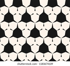 Vector geometric seamless pattern with edgy shapes, triangles, hexagons. Abstract monochrome ornament texture. Black and white repeat graphic background. Design for decor, prints, package, furniture