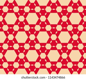 Vector geometric seamless pattern. Elegant repeat ornament texture with hexagons, hexagonal grid. Simple abstract background in red and tan colors. Festive design for decoration, wrapping, cloth
