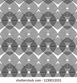 Vector of geometric seamless pattern with   ellipses and lines.Black and white
