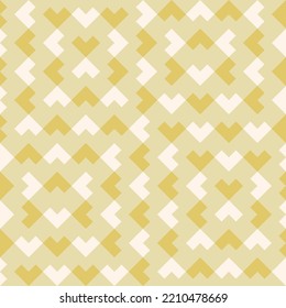 Vector geometric seamless pattern. Ethnic tribal style ornament. Abstract graphic background with arrows. Simple embroidery texture. Plaid pattern. Yellow, white and gold color. Repeat vintage design