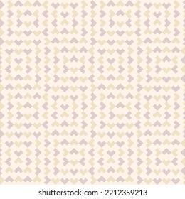 Vector geometric seamless pattern. Ethnic tribal style ornament. Abstract graphic background with arrows. Simple embroidery texture. Plaid pattern. Light pink and gold color. Repeat vintage geo design